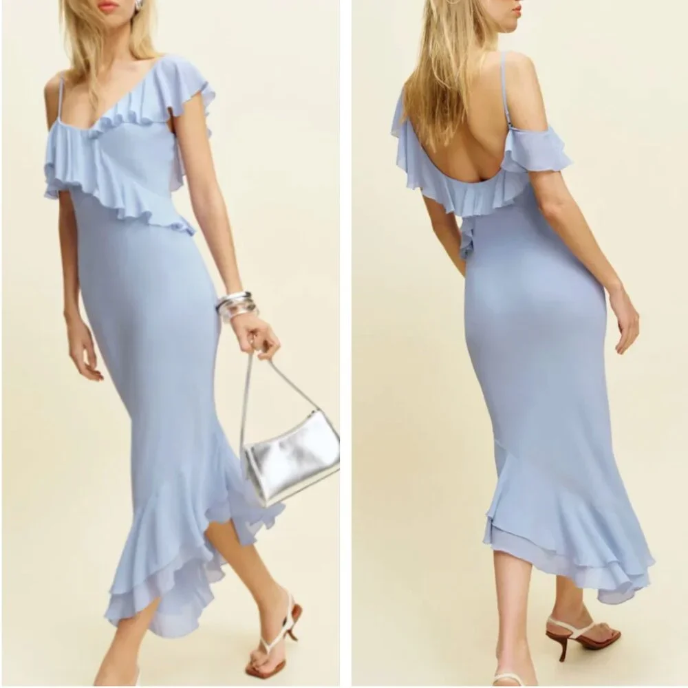 Reformation Martine Midi Dress Small Ice Water Blue Cocktail Party Wedding